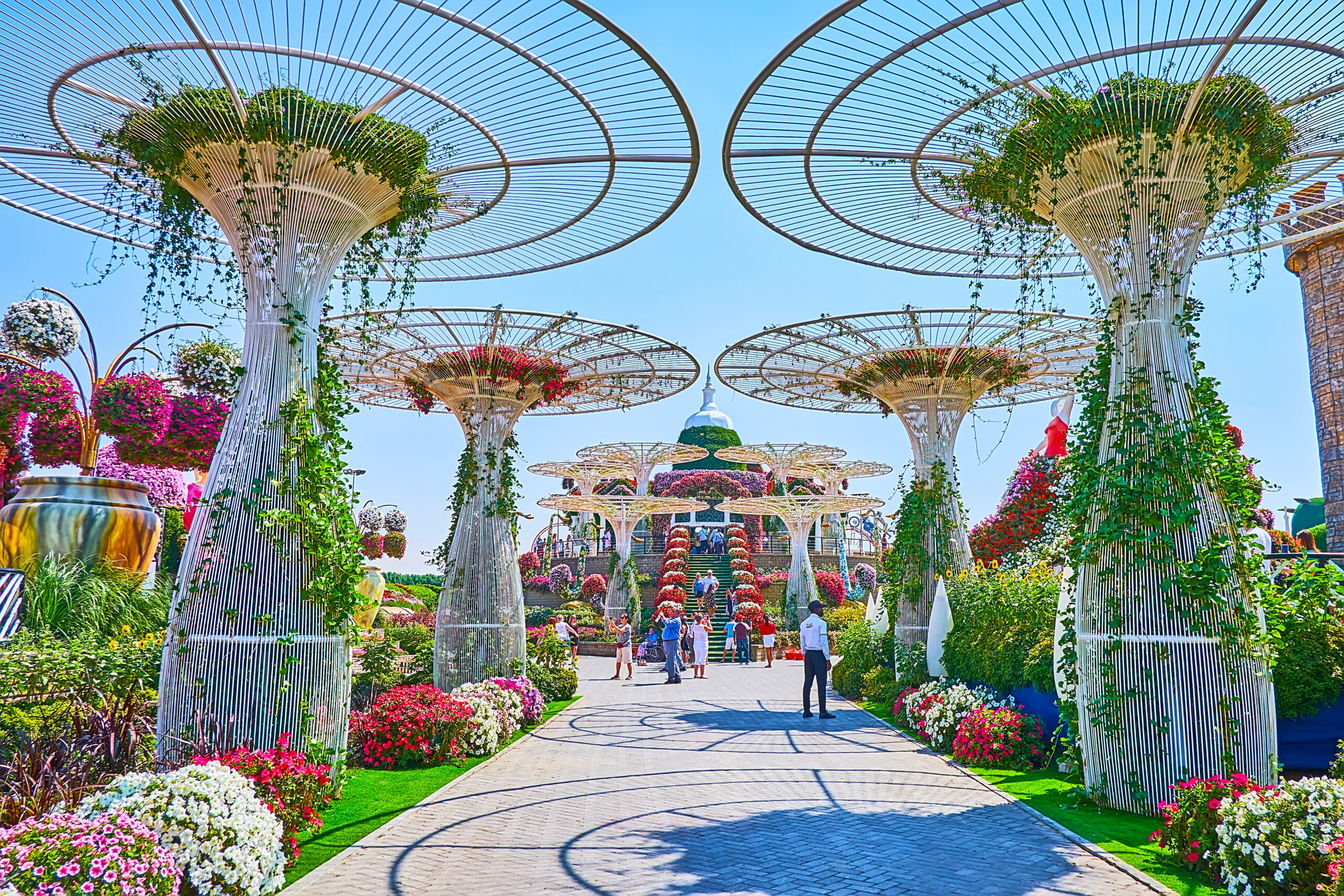 The alley with sunshades, Miracle Garden, Dubai, UAE