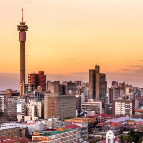 Johannesburg sunrise with telkom communications tower cityscape.
Johannesburg is one of the forty largest metropolitan cities in the world, and the world's largest city that is not situated on a river, lakeside, or coastline. It is also the source of a large-scale gold and diamond trade, due being situated in the mineral-rich Gauteng province.